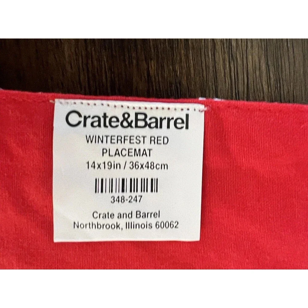 4 Crate & Barrel Placemats Set red green holiday Winterfest Christmas table